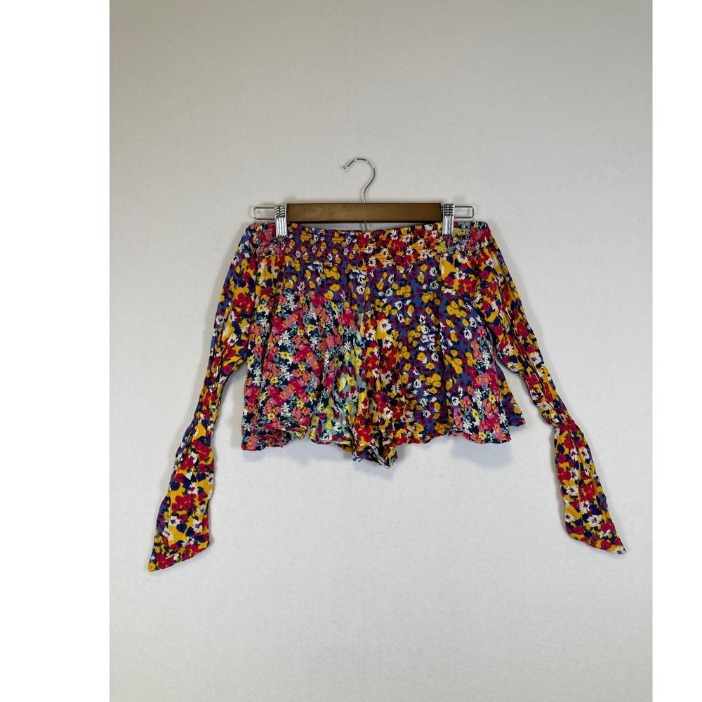 Patrons of Peace Floral Smocked Shorts Womens L Multicolor Boho Rayon